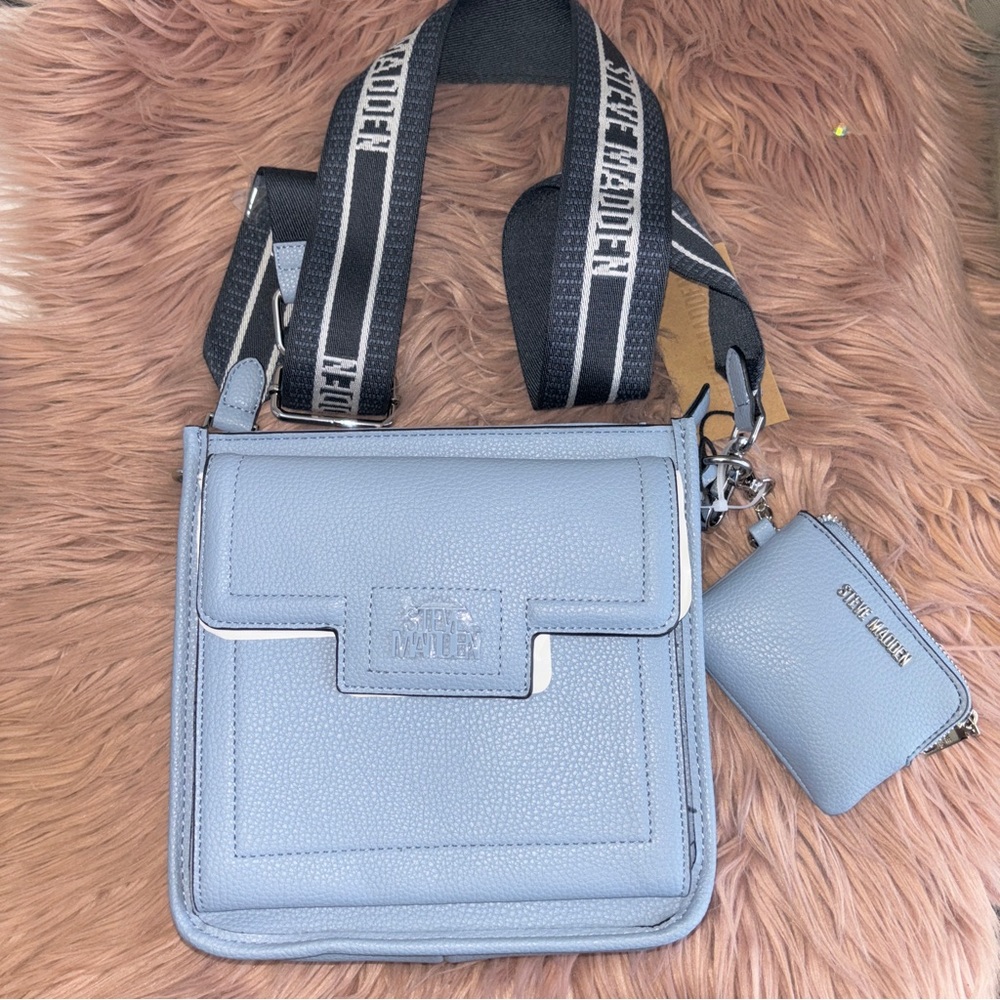 NWT Steve Madden DENIM BMEZZA Crossbody Bag W/ Matching Coin Purse & Logo Strap
